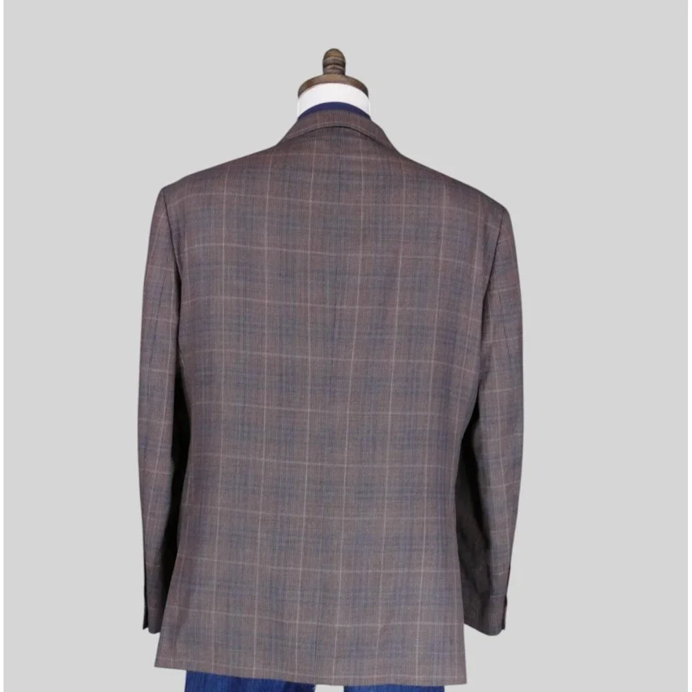 Jos A Bank Reserve Sport Coat Blazer Men 48R Tailored Brown Blue Plaid Wool Silk